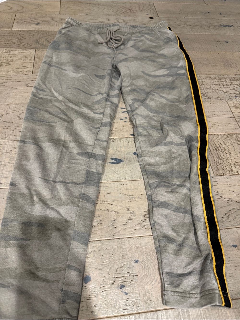 Z supply Camo Joggers with Black & Yellow Side Stripe Detail